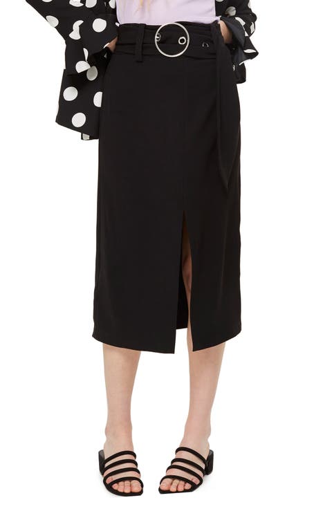 Ring Buckle Midi Skirt