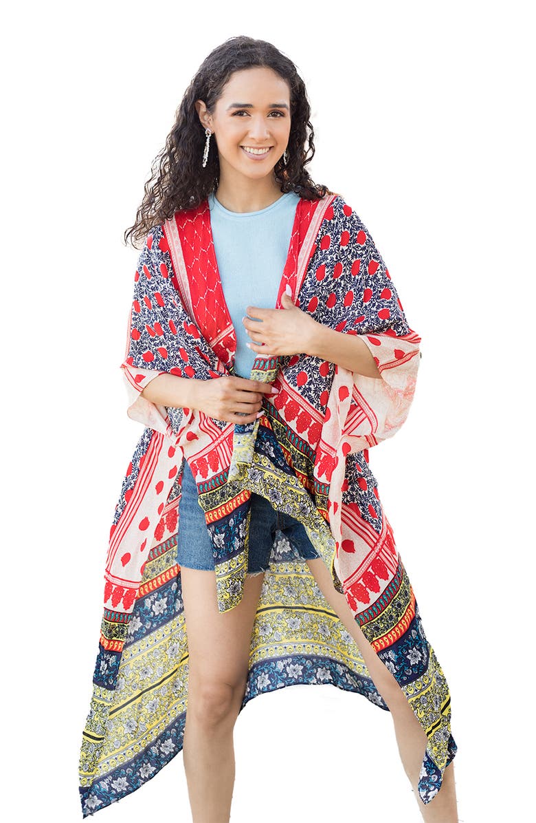 SAACHI Mixed Print Ruana, Alternate, color, Red