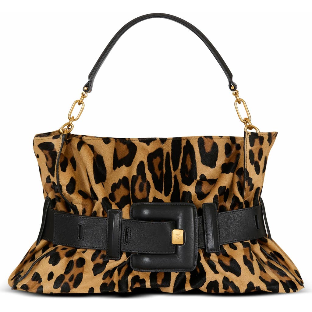 Balmain Anthem Medium Ponyskin-style Leopard Print Bag In Brown