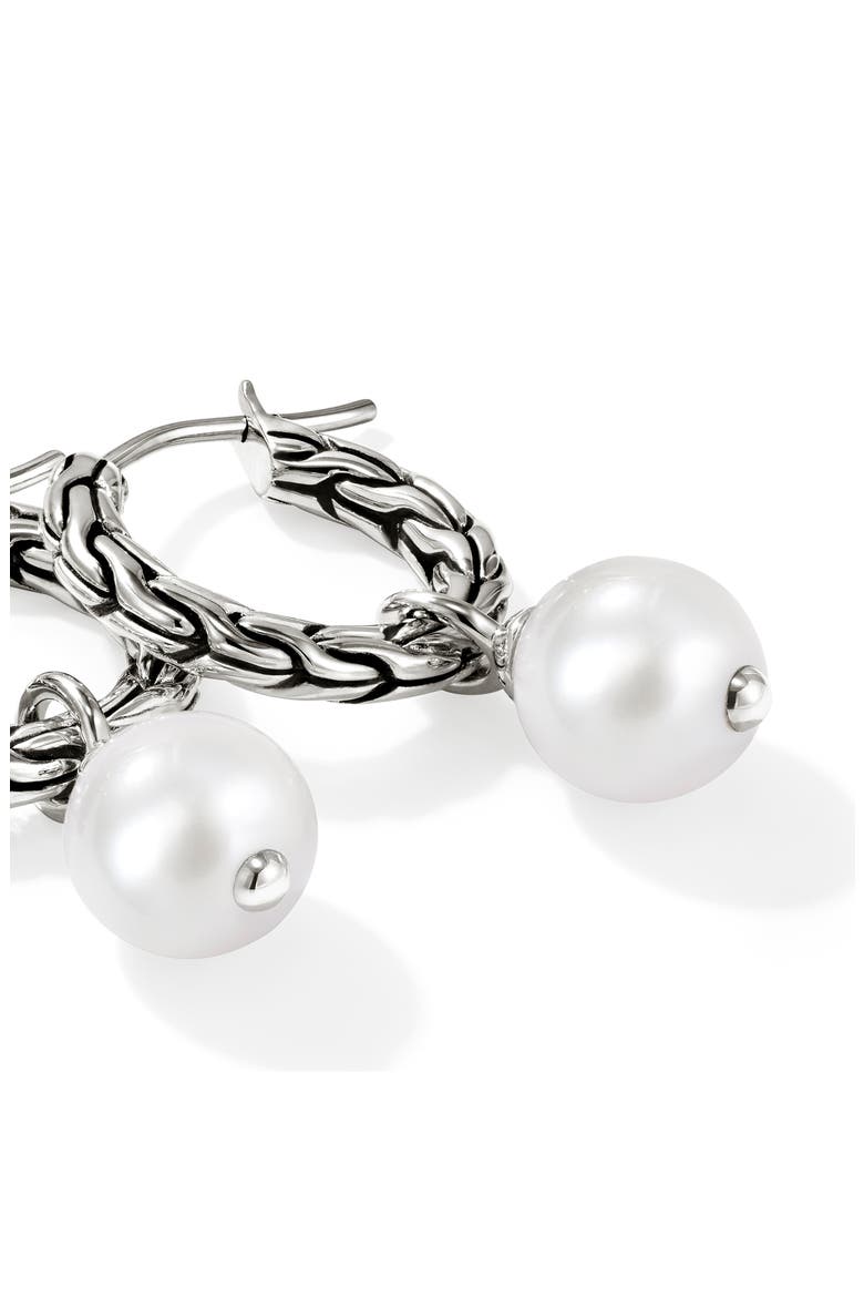 JH Essentials Pearl Hoop Earrings, Sterling Silver, 16mm, Alternate, color, SILVER