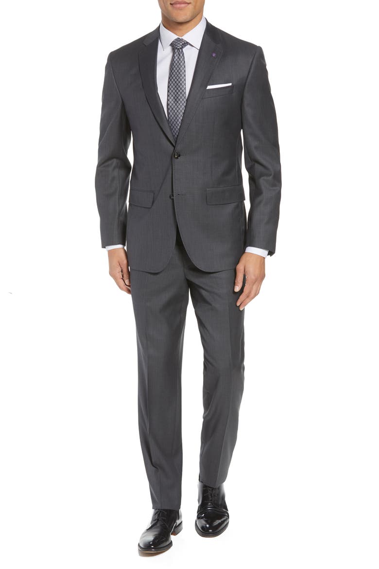 Jay Trim Fit Solid Wool Suit, Main, color, CHARCOAL