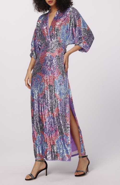 DVF Jessel Sequin Maxi Dress in Redemption Rose Blue Red 