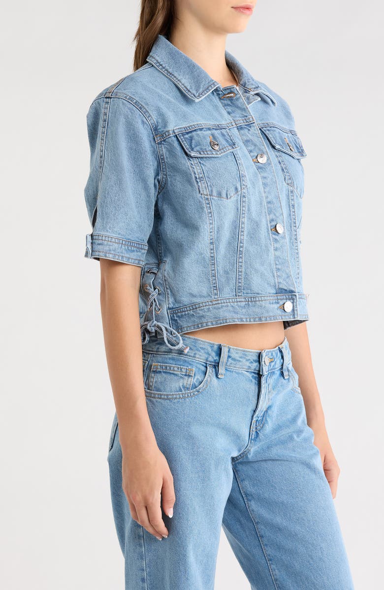 Steve Madden Blu Short Sleeve Denim Jacket, Alternate, color, Indigo Blue