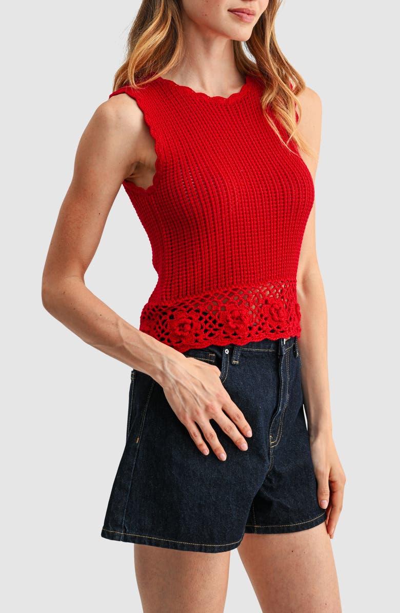 All in Favor 3D Flower Hem Open Stitch Tank, Alternate, color, Red