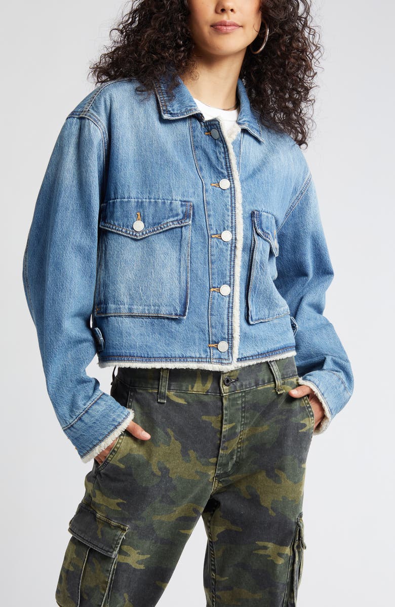 BLANKNYC High Pile Fleece Lined Crop Denim Jacket, Alternate, color, 