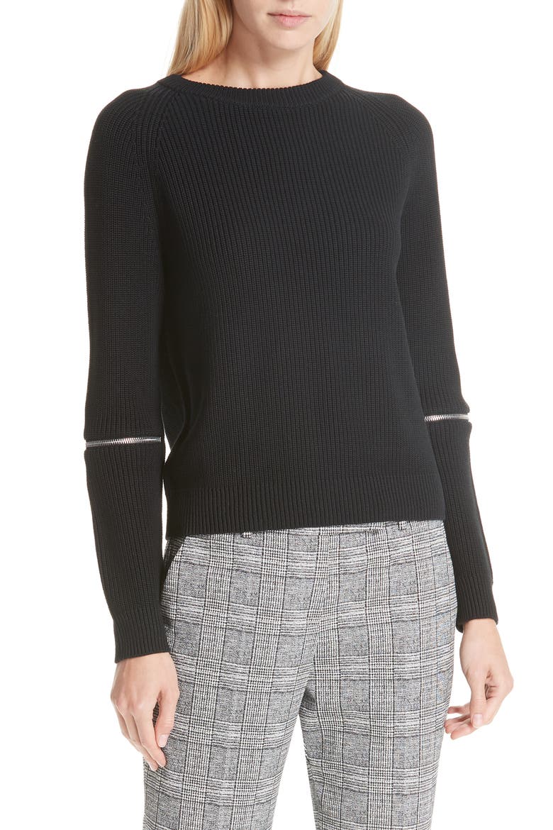 Sailey Cotton Sweater, Main, color, BLACK