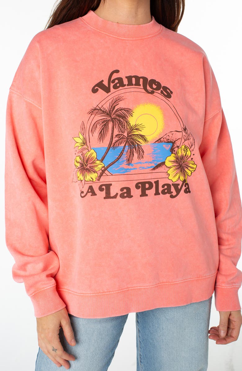 Roxy Line-Up Playa Oversize Graphic Sweatshirt, Alternate, color, Sugar Coral Solid