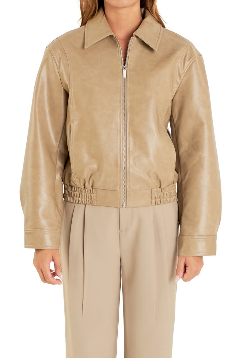 Crop Faux Leather Jacket, Alternate, color, CAMEL