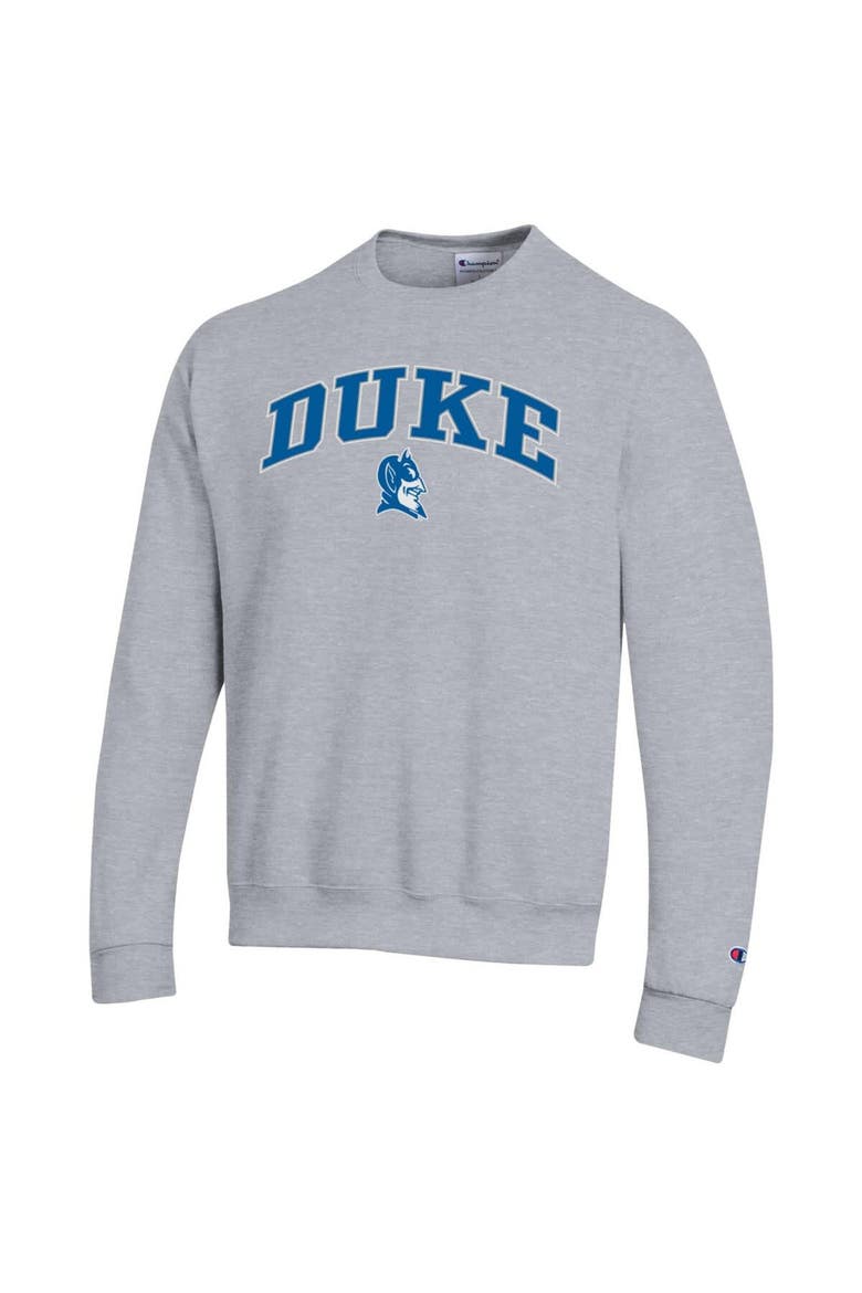 Men's Champion  Heather Gray Duke Blue Devils Arch Over Logo Pullover Sweatshirt, Alternate, color, Heather Gray