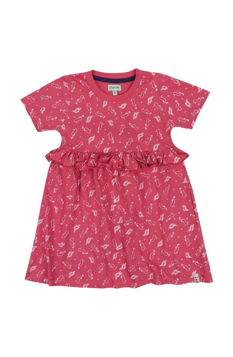 Lilly + Sid Organic Cotton Seahorse Print Dress, Main, color, Pink