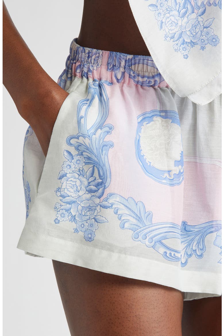 Medusa Cameo Print Cover-Up Shorts, Alternate, color, PASTEL PINK LIGHT GREY