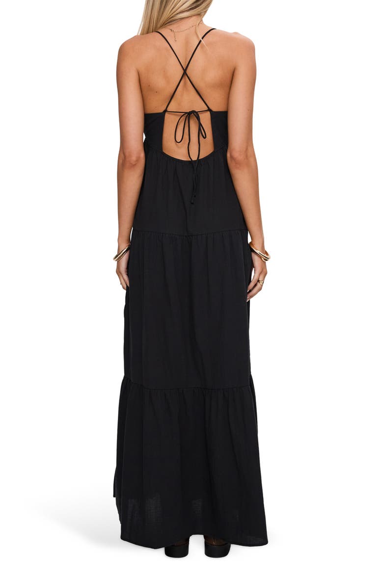Chelsea Tiered Lace-Up Back Maxi Dress, Alternate, color, BLACK