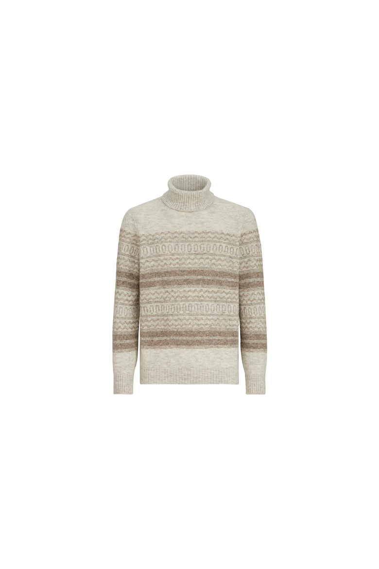 Alpaca, cashmere and wool nordic jacquard turtleneck sweater, Alternate, color, Chestnut