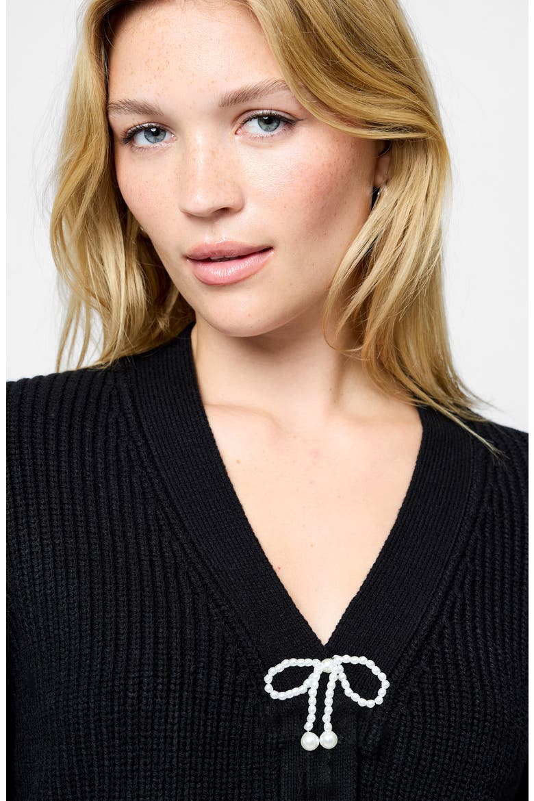Bow Embellished Cardigan, Alternate, color, BLACK