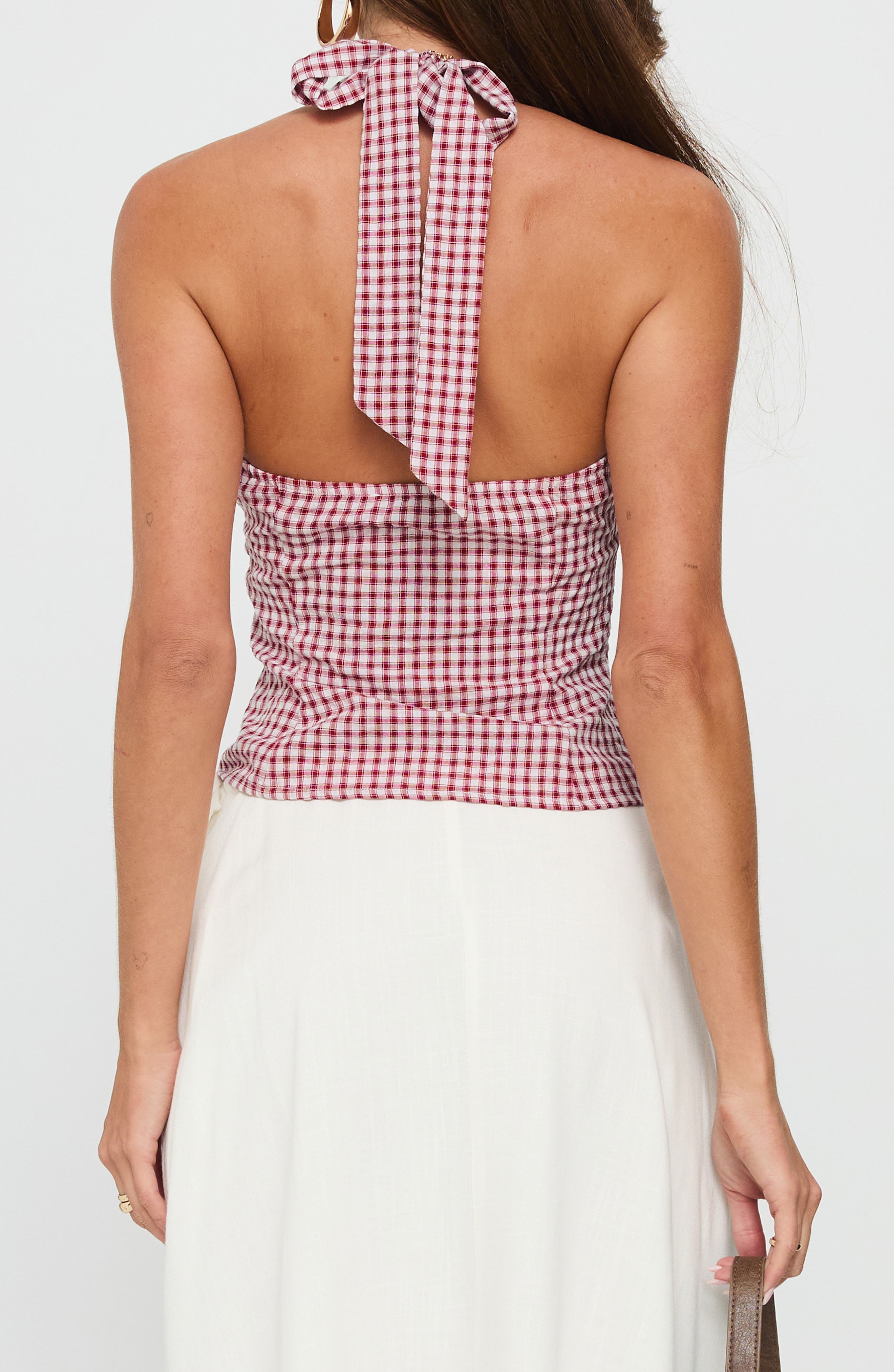 Isolda Gingham Button-Up Halter Top - image 2