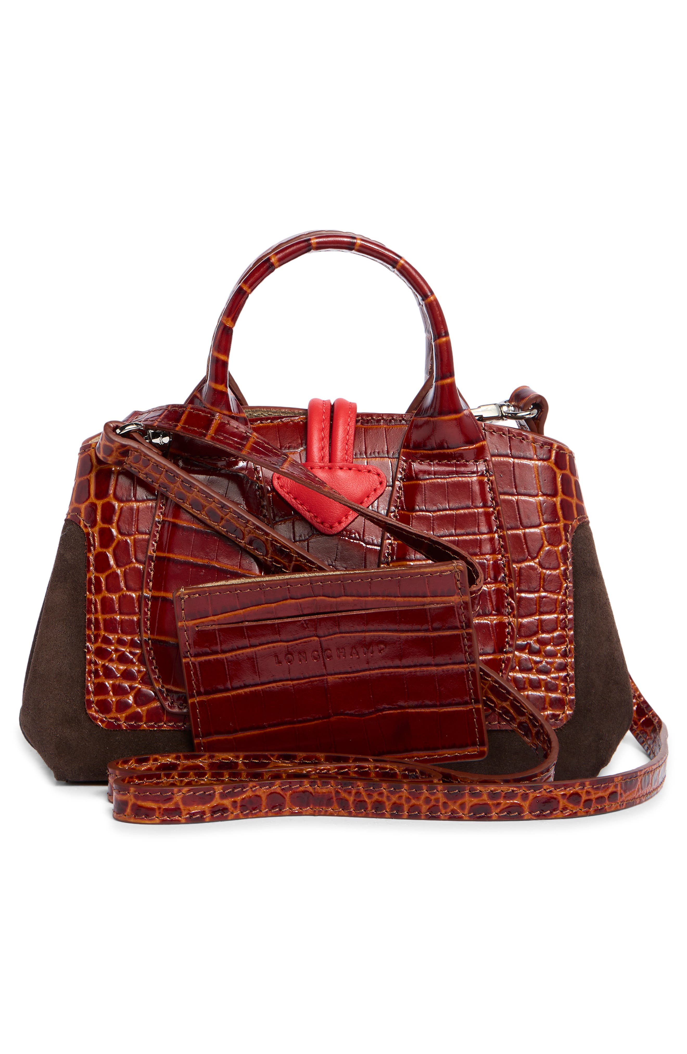 Longchamp Le Roseau Mixed Leather Handbag, Alternate, color, Cognac