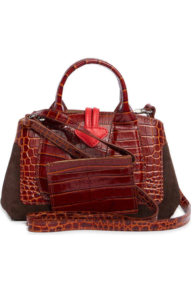 Longchamp Le Roseau Mixed Leather Handbag, Alternate, color, Cognac