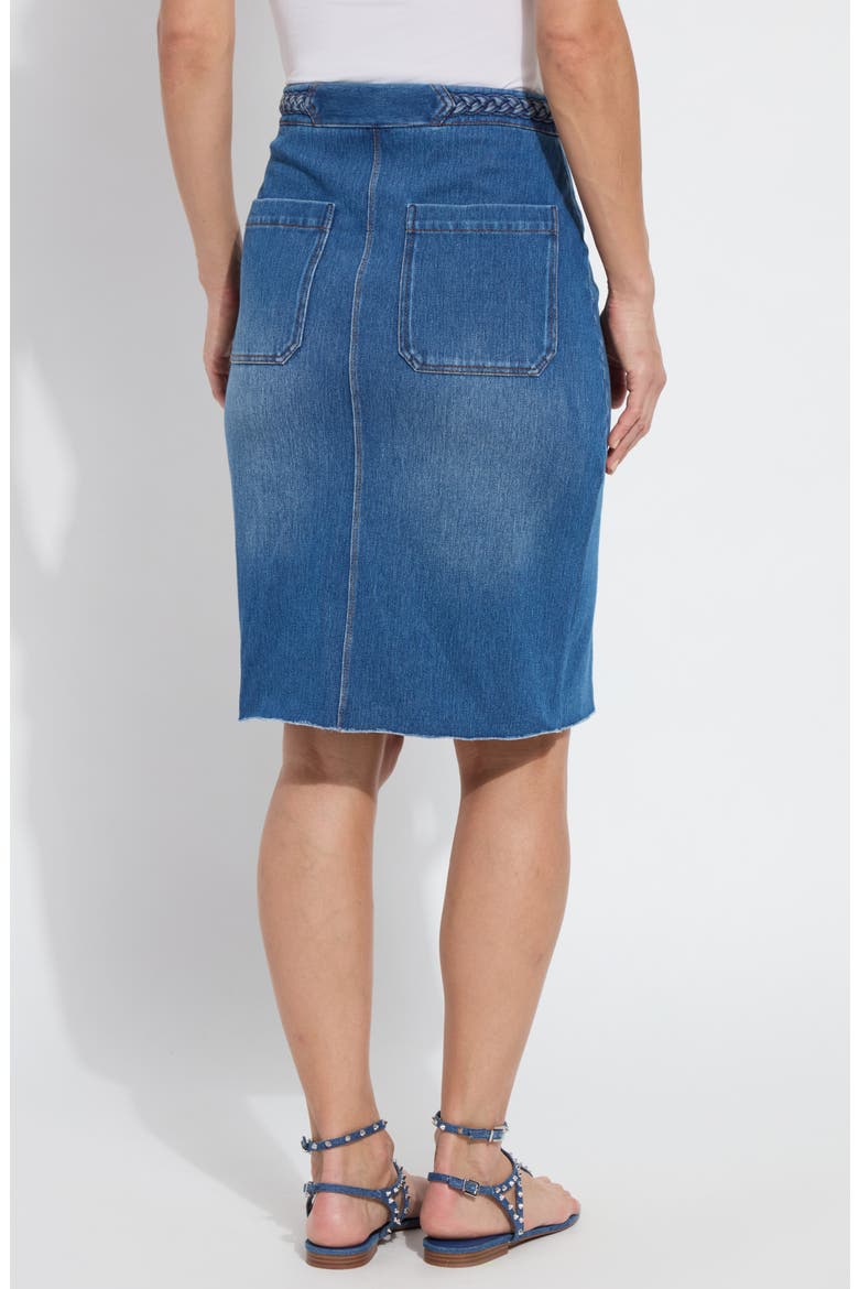 Tess Braided Denim Pencil Skirt, Alternate, color, MID WASH