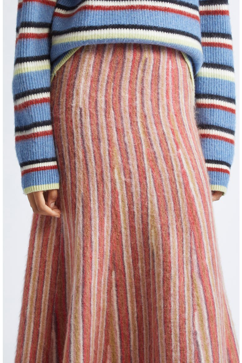 Zander Stripe Mohair & Alpaca Blend Sweater Skirt, Alternate, color, CAMEL MULTI