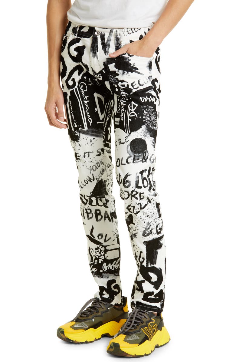 Dolce&Gabbana Graffiti Print Stretch Skinny Jeans, Alternate, color, 