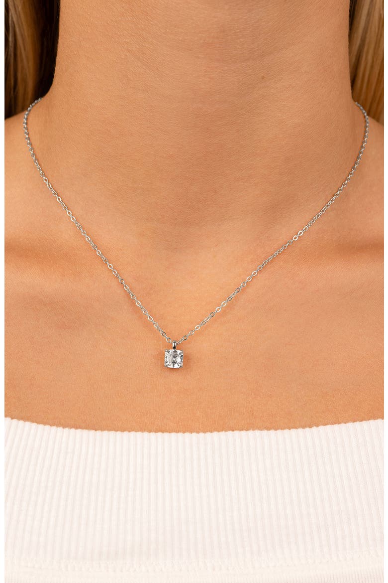 Asscher Cut Cubic Zirconia Pendant Necklace, Alternate, color, SILVER
