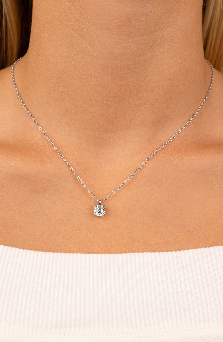 Sterling Forever Asscher Cut Cubic Zirconia Pendant Necklace, Alternate, color, Silver