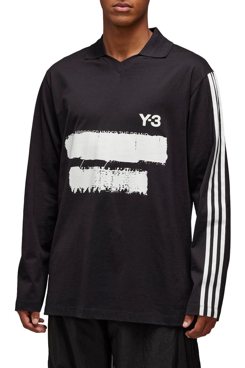 GFX Logo Long Sleeve Cotton Graphic Polo, Main, color, BLACK