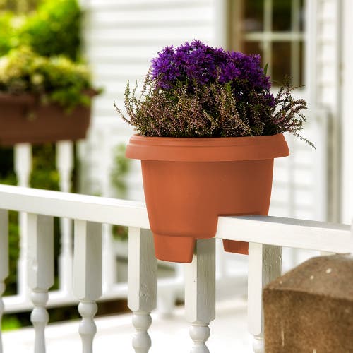 Bloem 12" Modica Deck Rail Round Planter, Terra Cotta In Brown