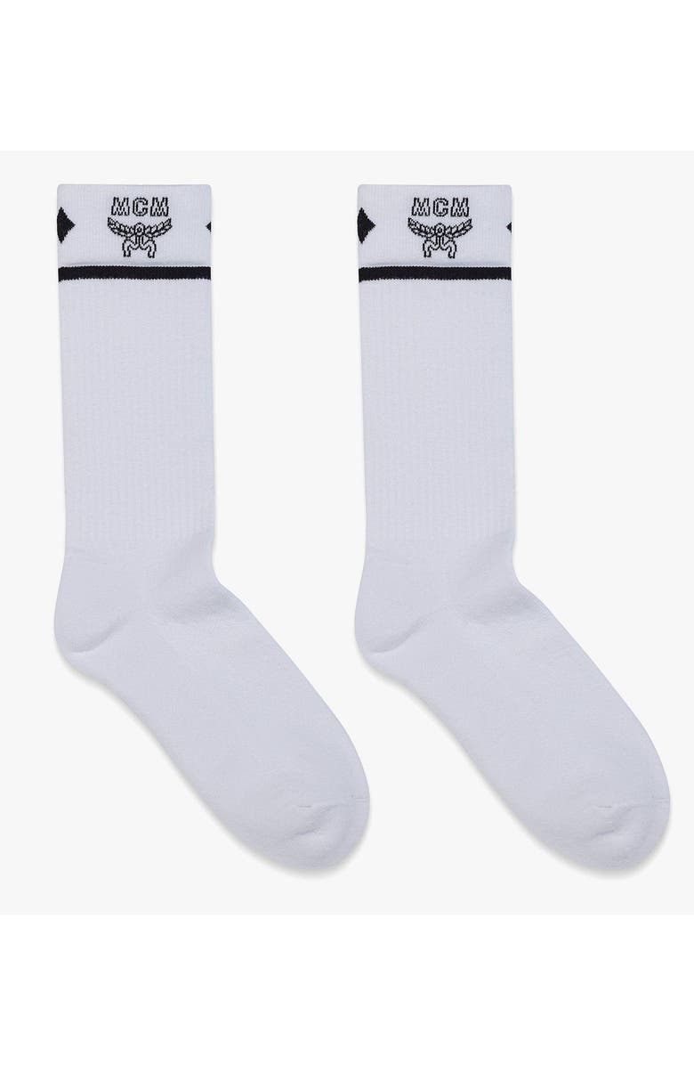 MCM Logo Jacquard Socks, Main, color, White