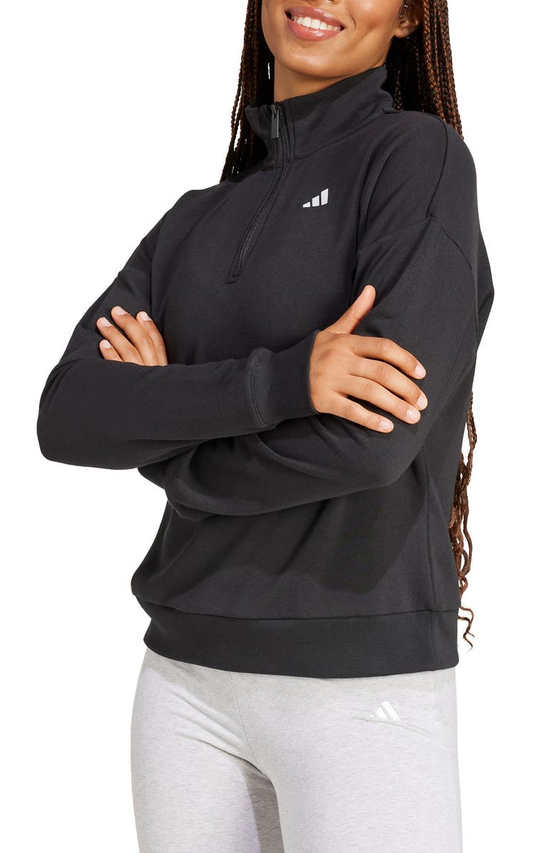 adidas French Terry Quarter Zip Pullover, Main, color, Black/ White