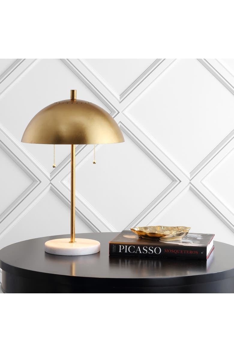 Ella Dome Metal with Marble Base LED Table Lamp, Alternate, color, Gold Leaf/White