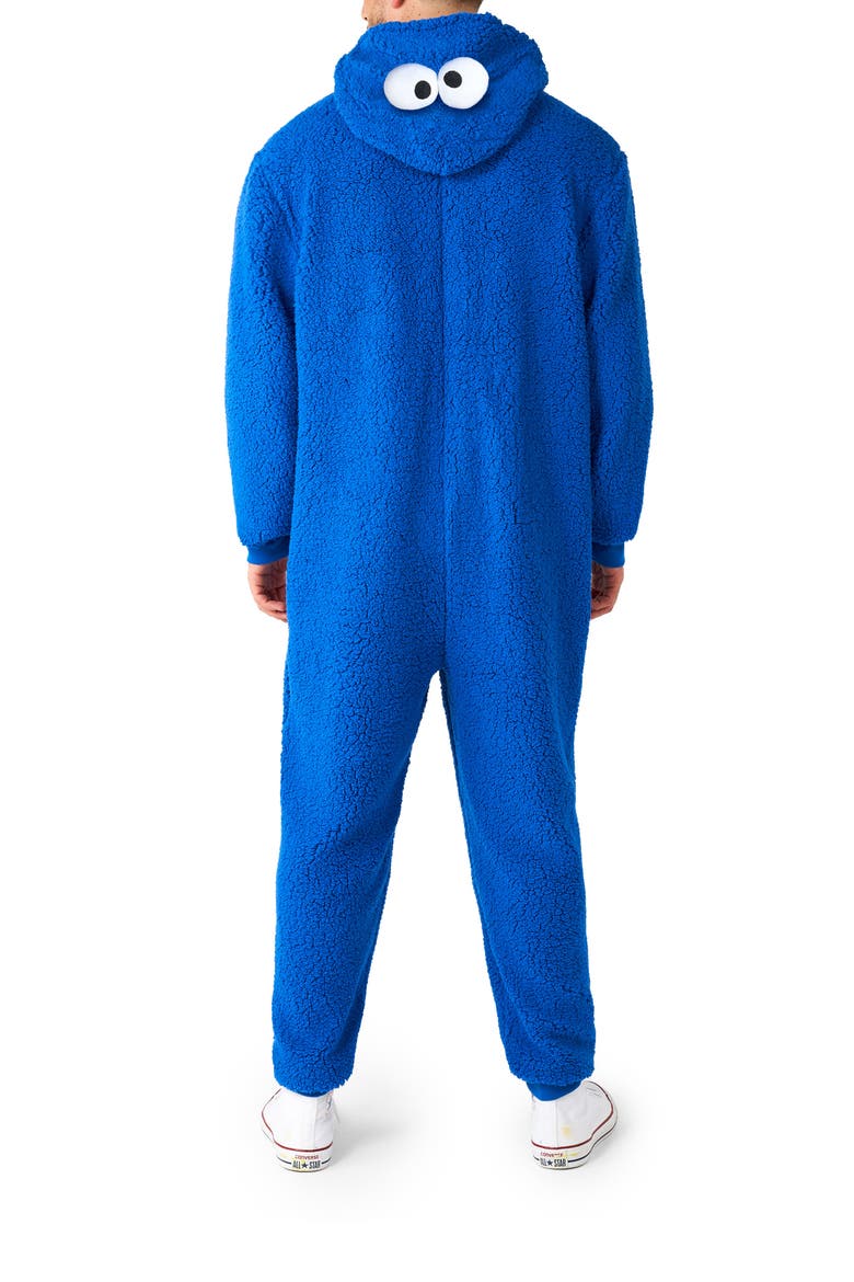 Sesame Street® Cookie Monster Hooded Long Sleeve Fleece Jumpsuit, Alternate, color, BLUE