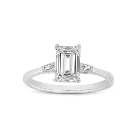 Solene 14K White Gold Emerald Cut Lab Grown Diamond 3 Stone Engagement Ring - 1.6 ctw