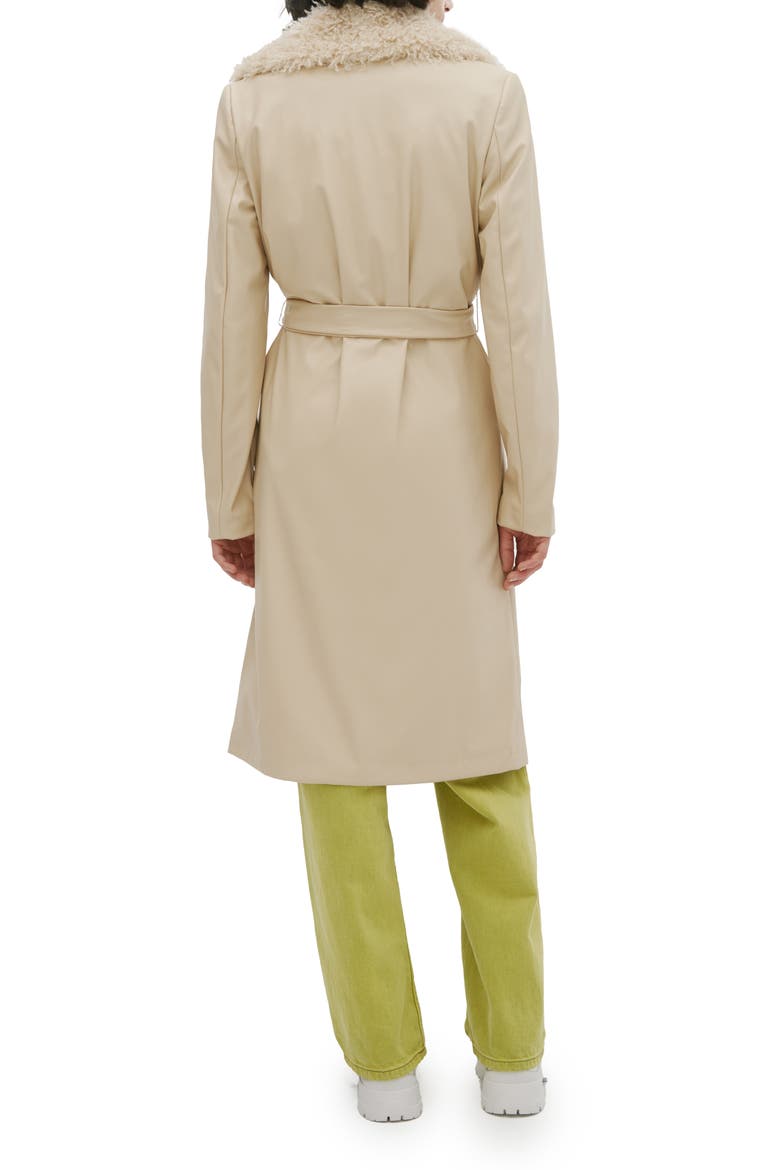 Tezza Faux Leather Trench with Faux Shearling Collar, Alternate, color, SAND