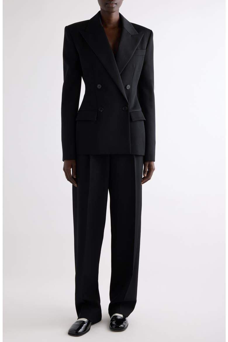 Double Pleat Low Waist Wool Grain de Poudre Pants, Alternate, color, BLACK