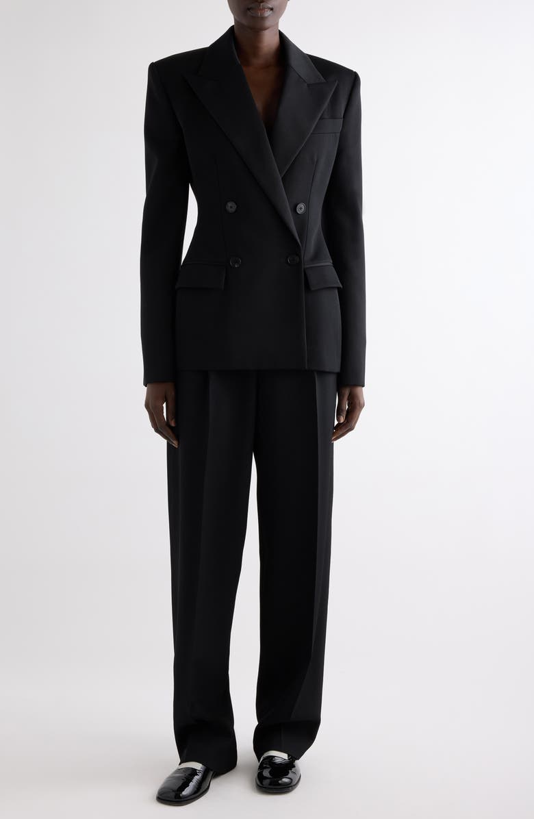 Givenchy Double Pleat Low Waist Wool Grain de Poudre Pants, Alternate, color, Black