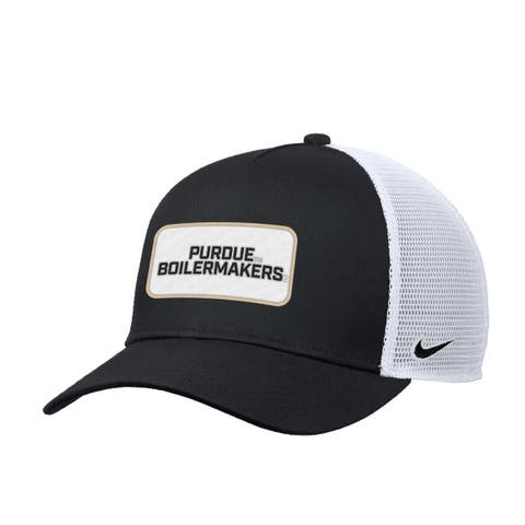 Men's Nike Black Purdue Boilermakers 2025 On-Field Rise Trucker Performance Adjustable Hat