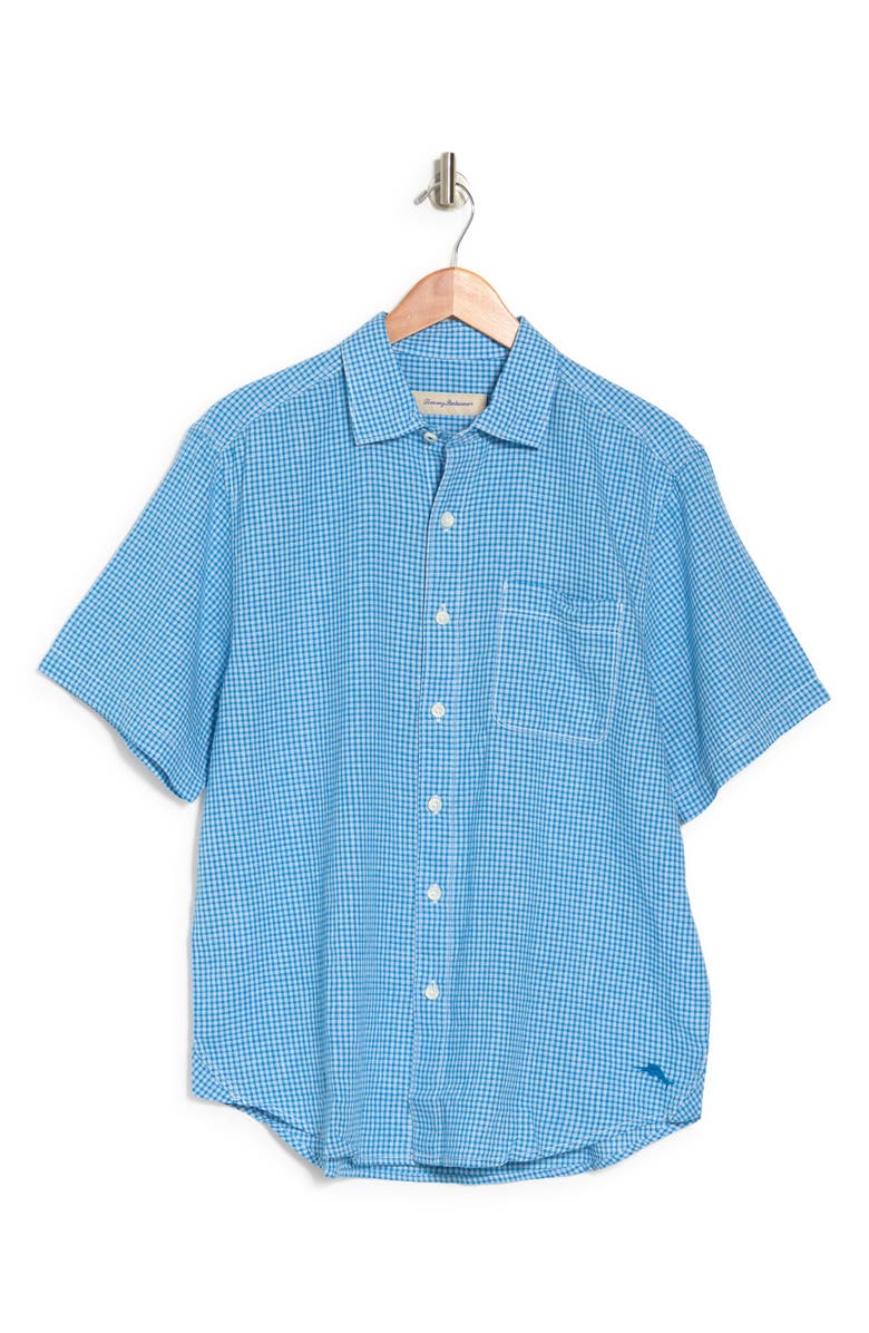 Tommy Bahama Gingham Grove Short Sleeve Linen & Cotton Shirt, Alternate, color, Picasso Blue