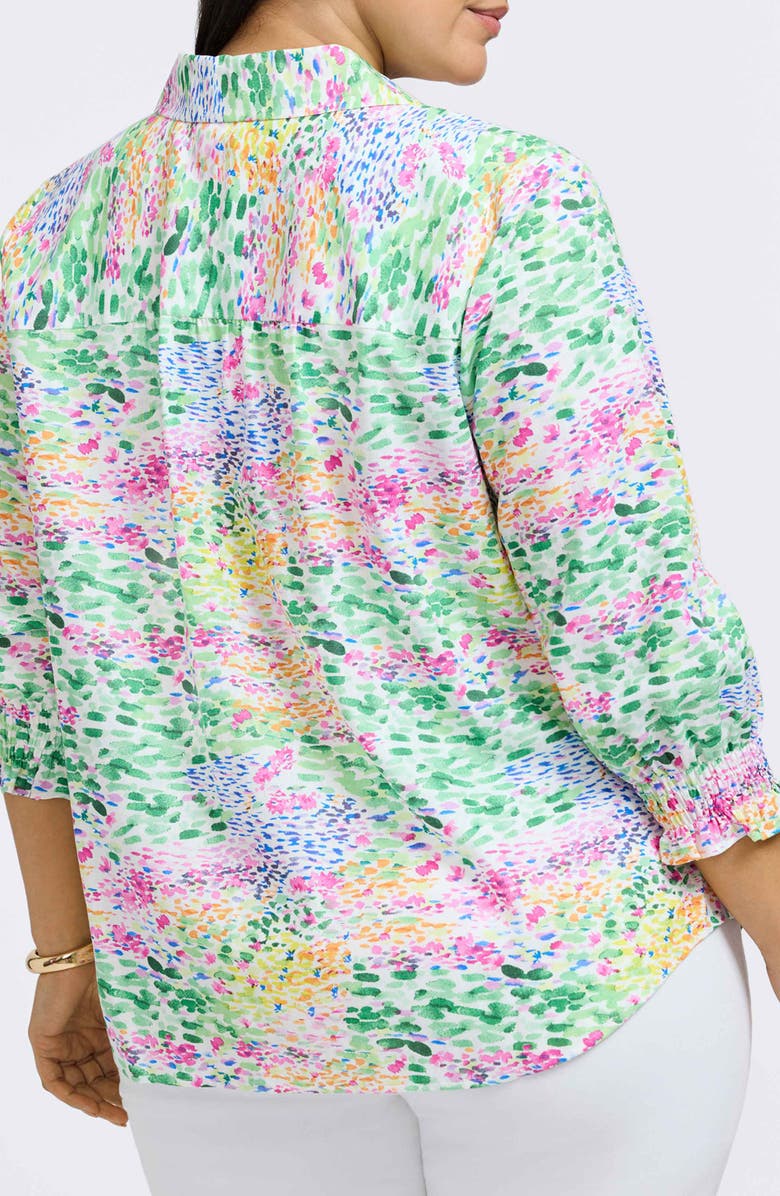 Foxcroft Olivia Floral Smocked Cuff Linen Blend Button-Up Shirt, Alternate, color, 