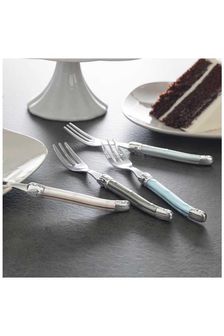 Set of 4 Faux Mother-of-Pearl Assorted Dessert Forks, Alternate, color, SILVER MULTI COLOR
