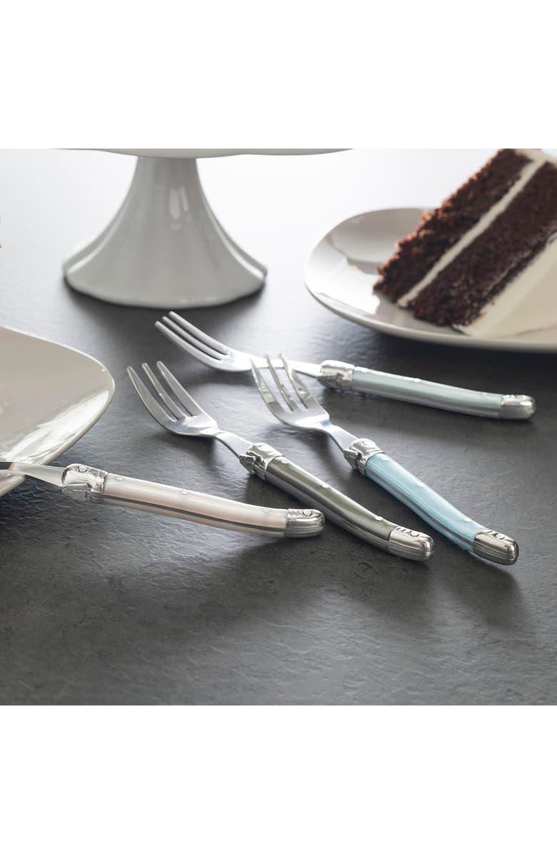 FRENCH HOME Set of 4 Faux Mother-of-Pearl Assorted Dessert Forks, Alternate, color, Silver Multi Color