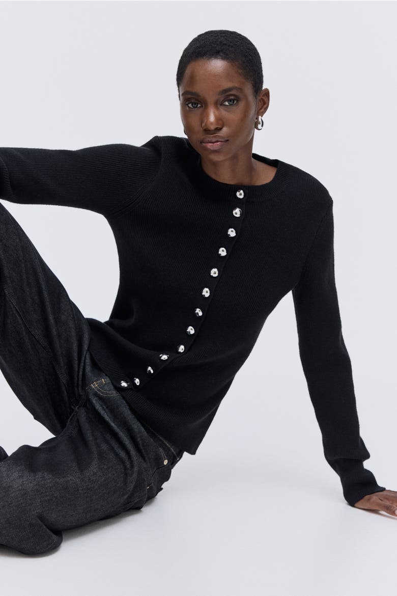 Fitted Cardigan, Alternate, color, Black