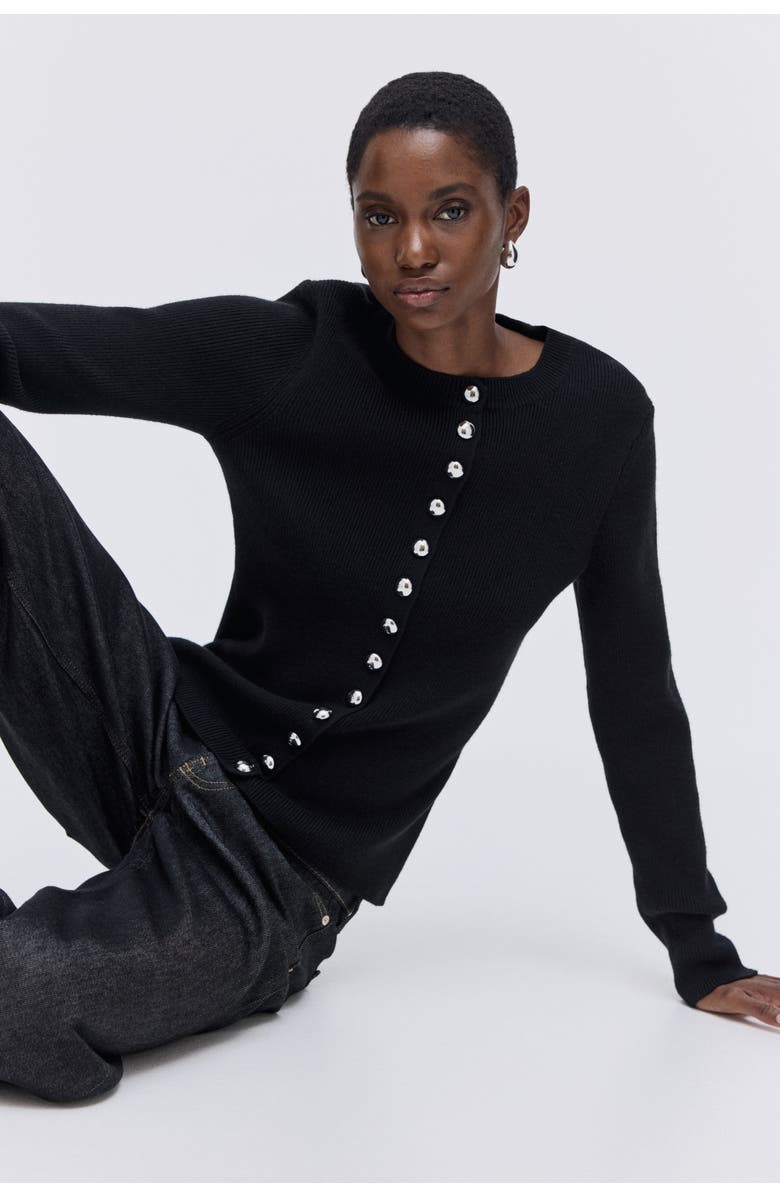 H&M Fitted Cardigan, Alternate, color, Black