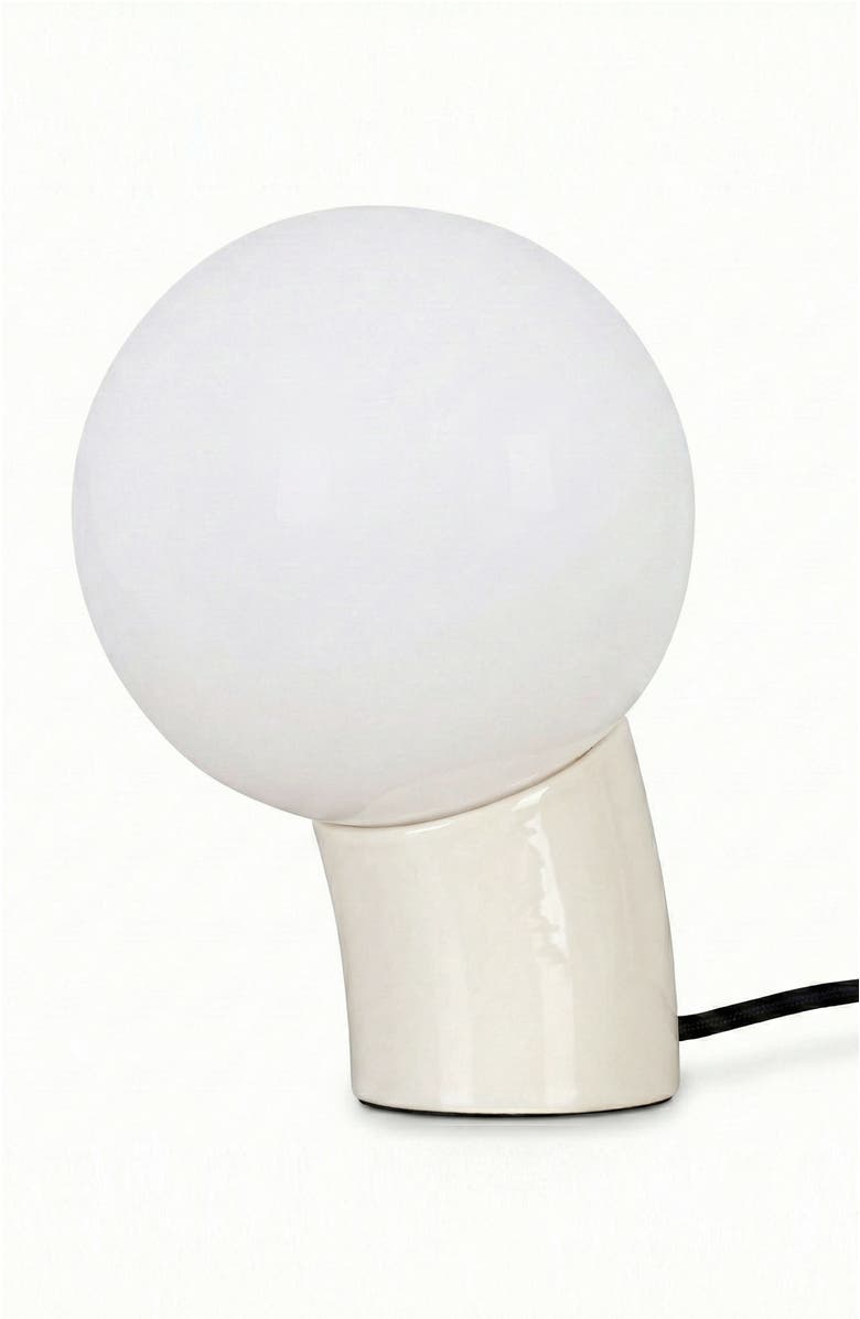 Brightech Vino 8" Curved LED Table Lamp with Globe Forsted Glass Shade and Phone Charging USB-C Port, Main, color, Cream