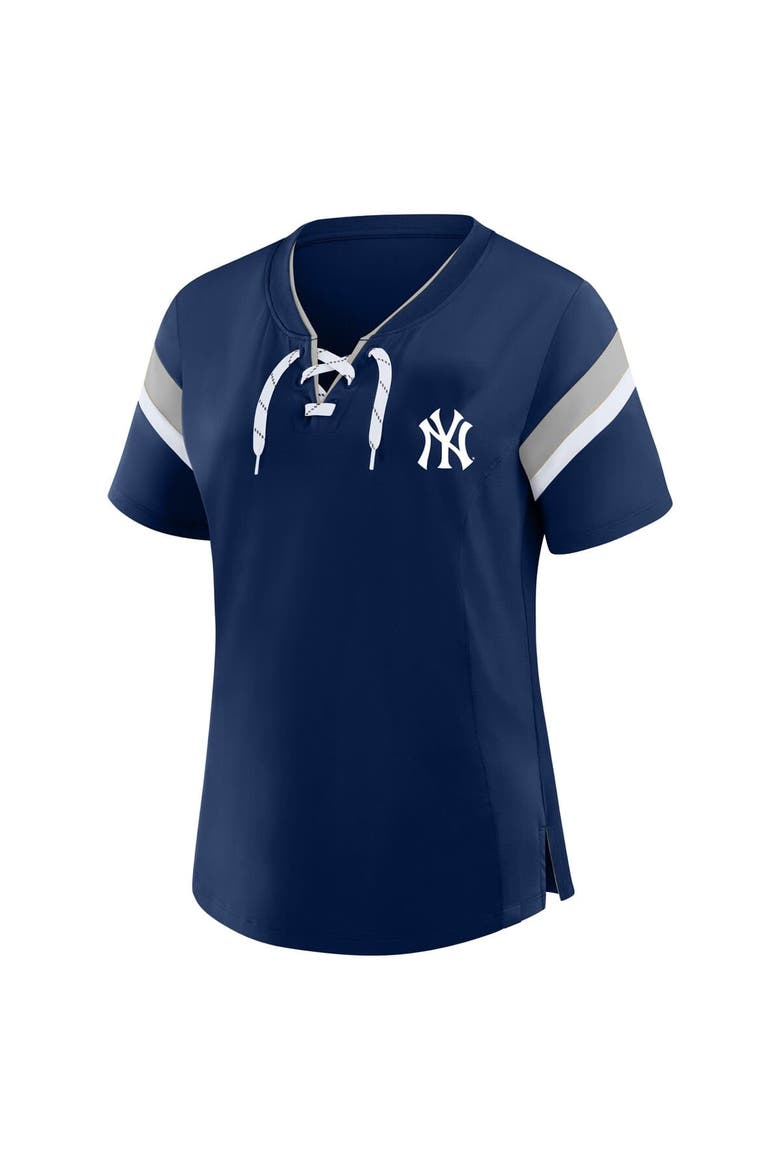Women's Profile  Navy New York Yankees Lace-Up T-Shirt, Alternate, color, Navy
