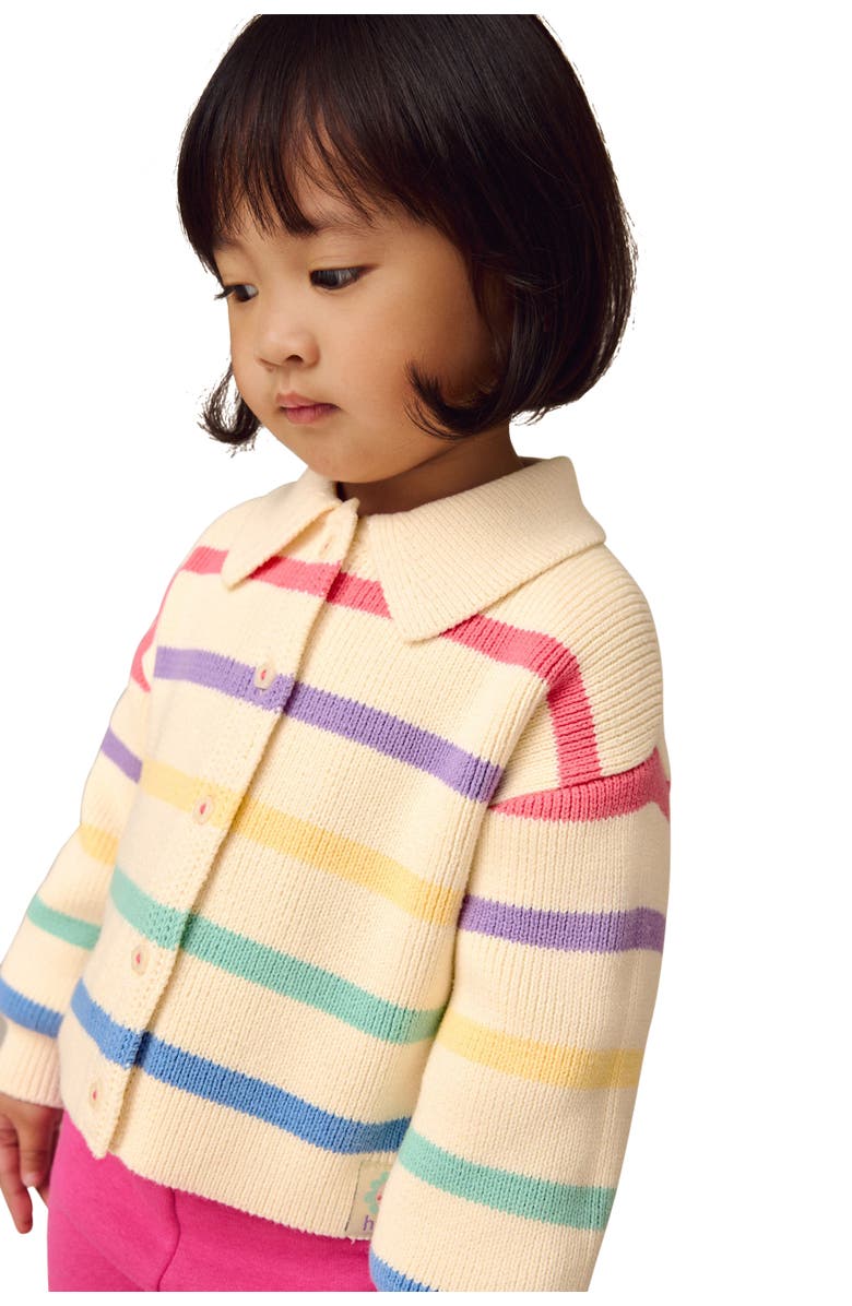 NEXT Kids' Rainbow Stripe Cotton Collared Cardigan, Alternate, color,