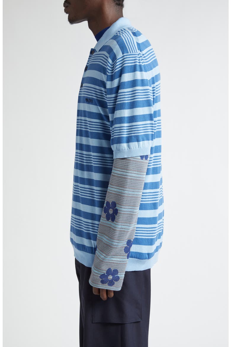 Stripe Relaxed Fit Cotton Polo Sweater, Alternate, color, AZURE