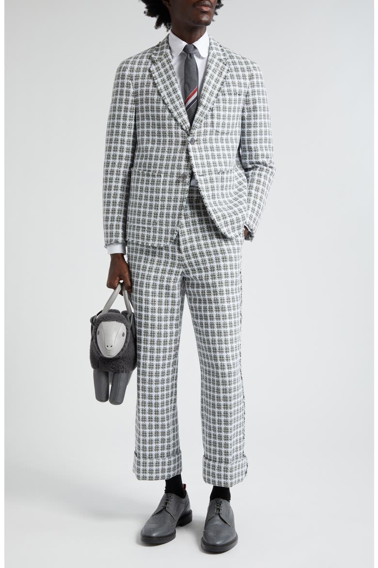 Unconstructed Fit Fray Edge Plaid Sport Coat, Alternate, color, MEDIUM GREY