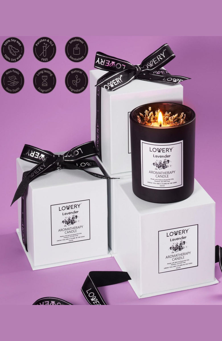 Lovery Lavender Luxury Aromatherapy Scented Candle Gift Set, Alternate, color, Black / White