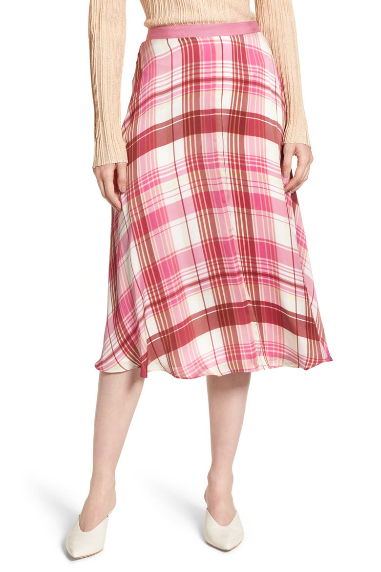 Plaid Silk Skirt, Main, color, PINK PHLOX LARA PLAID
